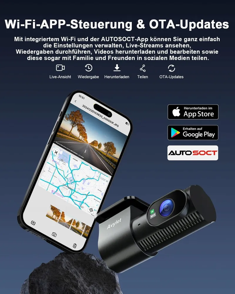 AVYLET Dashcam 4K 1080P Voor Achter WiFi GPS Nachtzicht 170° 150° — foto 4