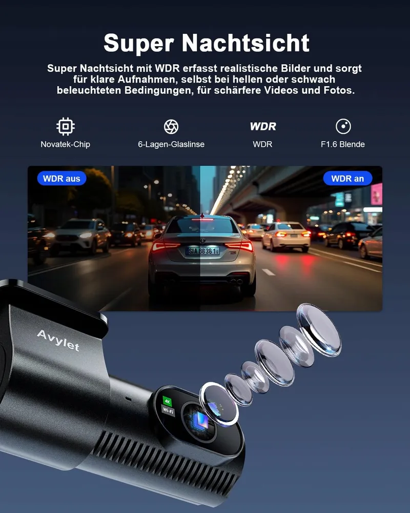 AVYLET Dashcam 4K 1080P Voor Achter WiFi GPS Nachtzicht 170° 150° — foto 7