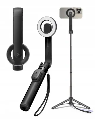 SPIGEN MagSafe Selfie Stick Statief Bluetooth iPhone 16 S24 Zwart — miniatuur 1