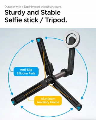 SPIGEN MagSafe Selfie Stick Statief Bluetooth iPhone 16 S24 Zwart — miniatuur 6