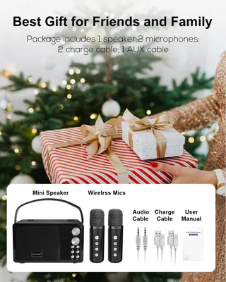 Karaoke Systeem 2 Microfoons Bluetooth Speaker Kinderen Volwassenen — miniatuur 6