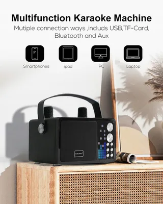 Karaoke Systeem 2 Microfoons Bluetooth Speaker Kinderen Volwassenen — miniatuur 4