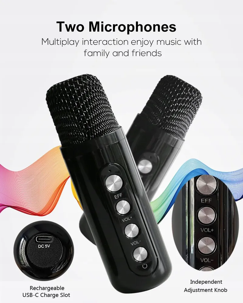 Karaoke Systeem 2 Microfoons Bluetooth Speaker Kinderen Volwassenen — foto 3