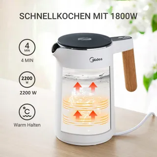 MIDEA RVS Waterkoker 1,5L 2200W Temperatuurregeling BPA-Vrij — miniatuur 2