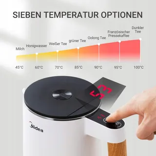 MIDEA RVS Waterkoker 1,5L 2200W Temperatuurregeling BPA-Vrij — miniatuur 3