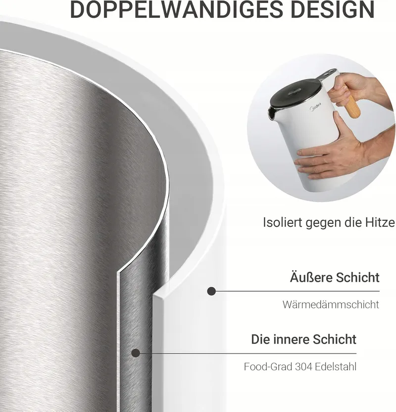 MIDEA RVS Waterkoker 1,5L 2200W Temperatuurregeling BPA-Vrij — foto 5
