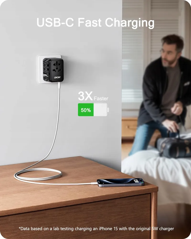 LENCENT Universele Reisadapter met 3 USB Poorten en Type C — foto 5