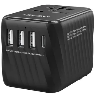 LENCENT Universele Reisadapter met 3 USB Poorten en Type C — miniatuur 1