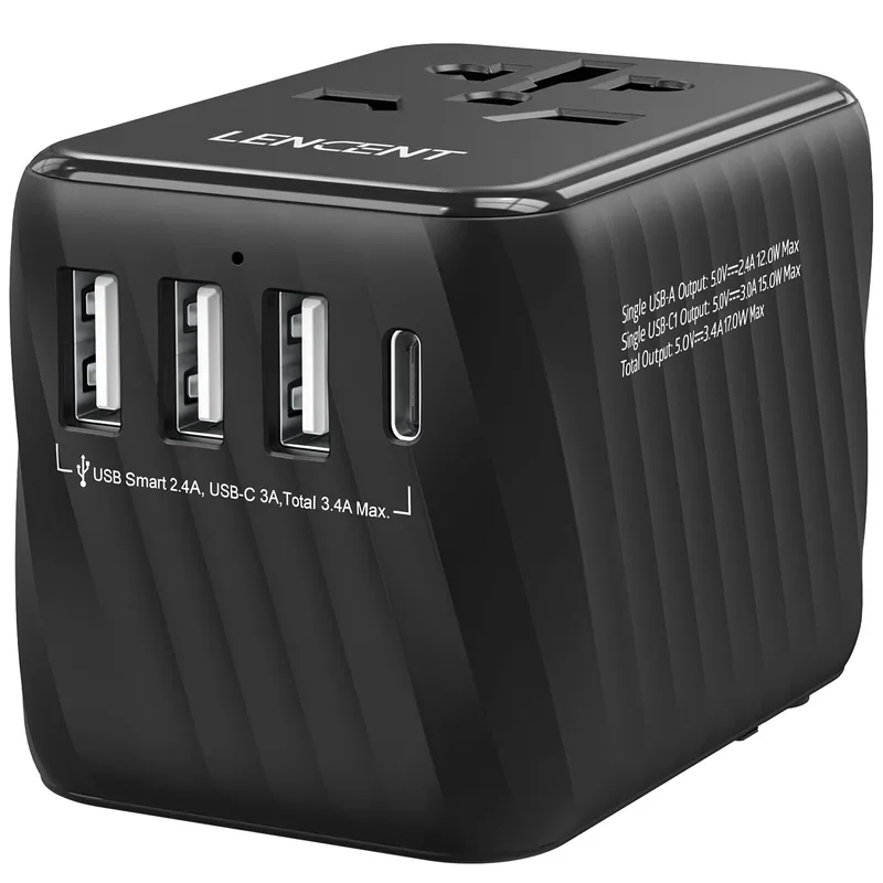 LENCENT Universele Reisadapter met 3 USB Poorten en Type C — foto 1