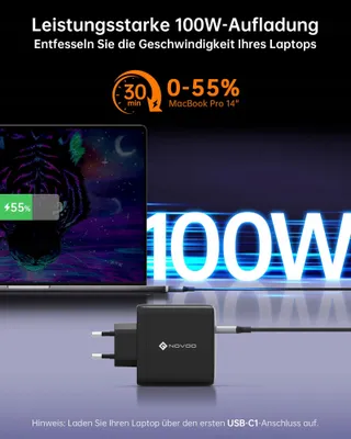 NOVOO 120W USB C Oplader GaN III 3-Poorts Snellader MacBook iPhone — miniatuur 3
