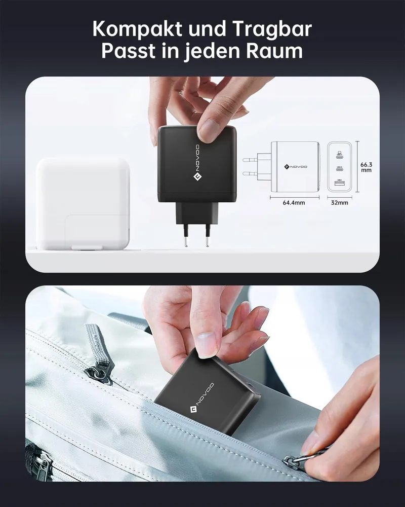 NOVOO 120W USB C Oplader GaN III 3-Poorts Snellader MacBook iPhone — foto 5