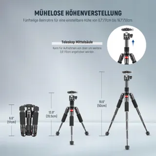 NEEWER Mini Camerastatief 360° Kop Aluminium 50cm DSLR Camcorder — miniatuur 3