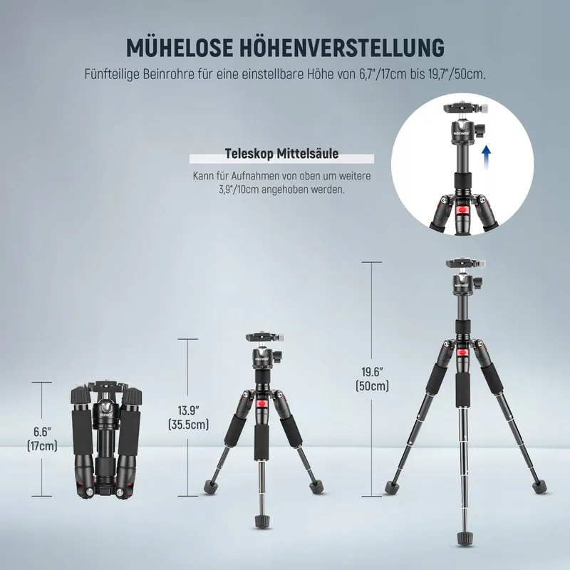 NEEWER Mini Camerastatief 360° Kop Aluminium 50cm DSLR Camcorder — foto 3