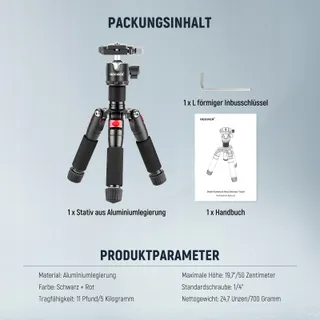 NEEWER Mini Camerastatief 360° Kop Aluminium 50cm DSLR Camcorder — miniatuur 9