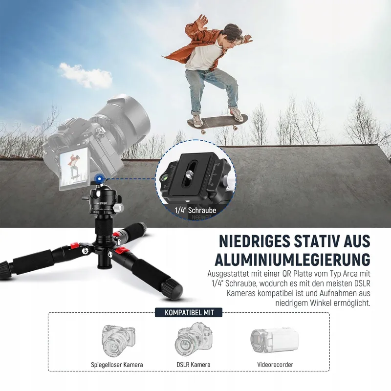 NEEWER Mini Camerastatief 360° Kop Aluminium 50cm DSLR Camcorder — foto 2