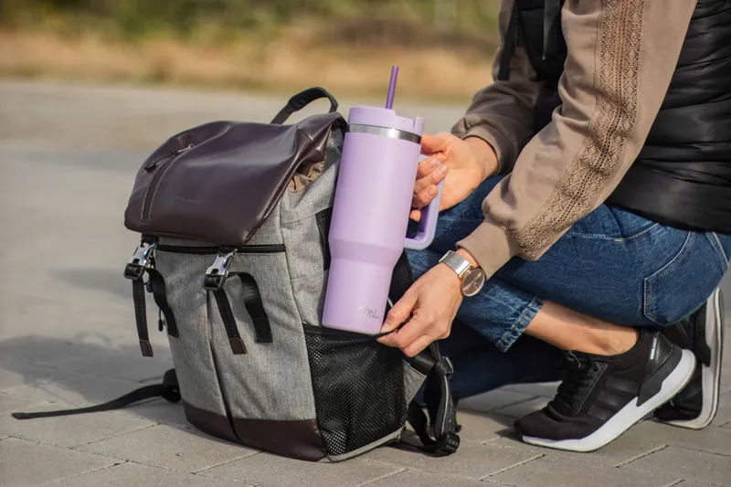 MILU Thermosbeker 1200ml Rietje Handvat RVS 40oz Lilac — foto 9