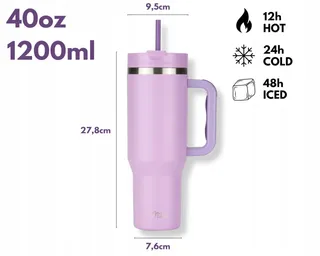MILU Thermosbeker 1200ml Rietje Handvat RVS 40oz Lilac — miniatuur 4