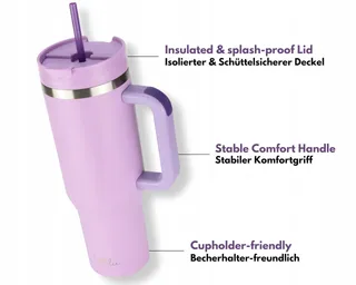 MILU Thermosbeker 1200ml Rietje Handvat RVS 40oz Lilac — miniatuur 2