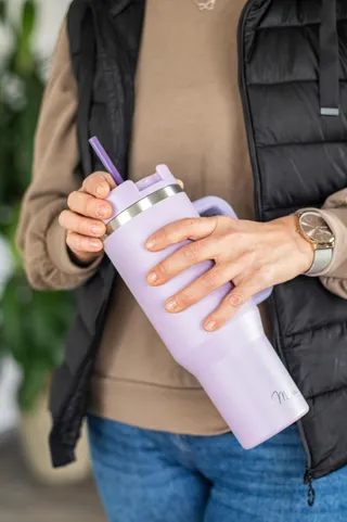 MILU Thermosbeker 1200ml Rietje Handvat RVS 40oz Lilac — miniatuur 7