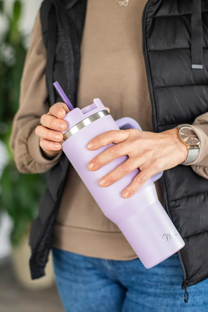 MILU Thermosbeker 1200ml Rietje Handvat RVS 40oz Lilac — foto 7