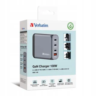 VERBATIM GaN Oplader 100W 4 Poorten USB-C Snelladen — miniatuur 4