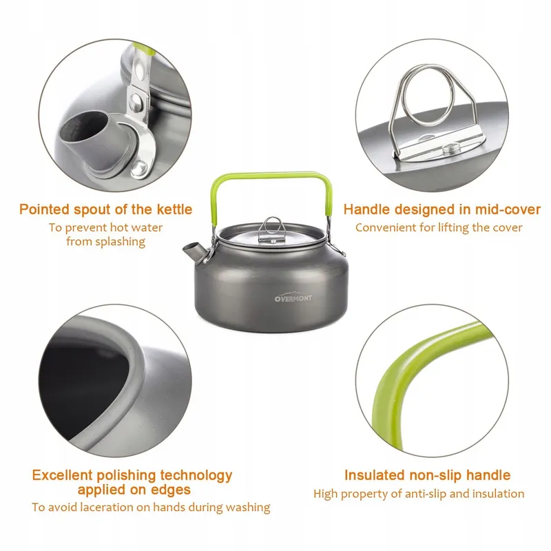 OVERMONT Draagbare Aluminium Campingketel 1,2L — foto 2