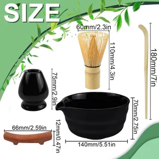RAXFEKRO Matcha Set 5-delig Zwart Keramiek met Garde en Lepel — miniatuur 2