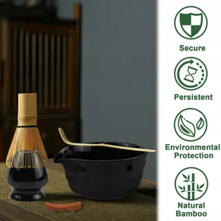 RAXFEKRO Matcha Set 5-delig Zwart Keramiek met Garde en Lepel — miniatuur 4
