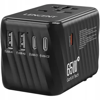 LENCENT Reisadapter 65W GaN3 USB A Type C EU USA UK AU — miniatuur 1