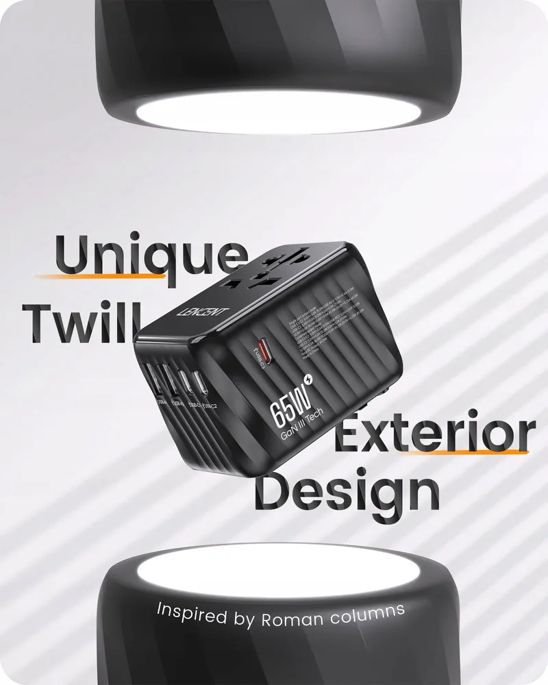 LENCENT Reisadapter 65W GaN3 USB A Type C EU USA UK AU — foto 4