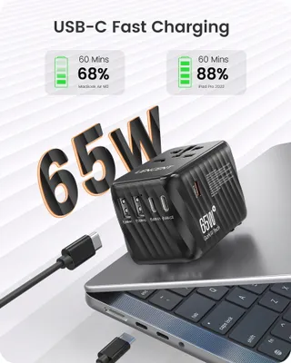LENCENT Reisadapter 65W GaN3 USB A Type C EU USA UK AU — miniatuur 2