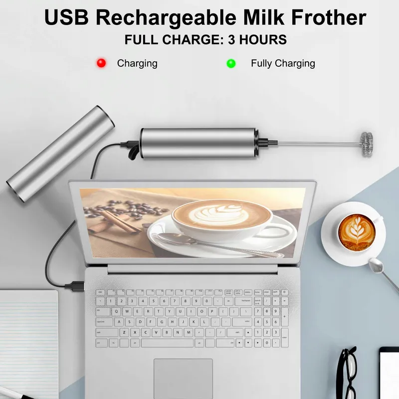 MOSUO Elektrische Melkopschuimer USB Mini Mixer RVS voor Koffie — foto 4