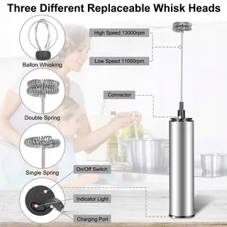 MOSUO Elektrische Melkopschuimer USB Mini Mixer RVS voor Koffie — miniatuur 2