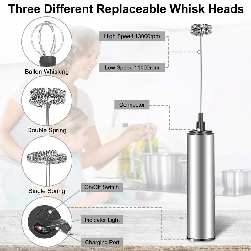 MOSUO Elektrische Melkopschuimer USB Mini Mixer RVS voor Koffie — foto 2