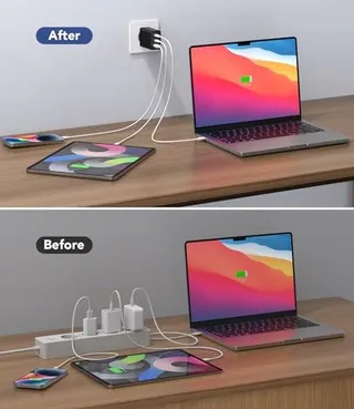 ANYKON USB C Oplader 65W 3-Poorts met 2M Kabel MacBook iPhone Galaxy — miniatuur 4