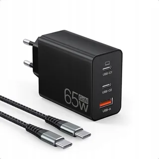 ANYKON USB C Oplader 65W 3-Poorts met 2M Kabel MacBook iPhone Galaxy — miniatuur 1