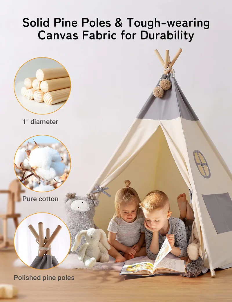 BESREY Tipi Tent Kinderen met Mat en Lichtjes — foto 2