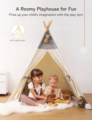 BESREY Tipi Tent Kinderen met Mat en Lichtjes — miniatuur 6