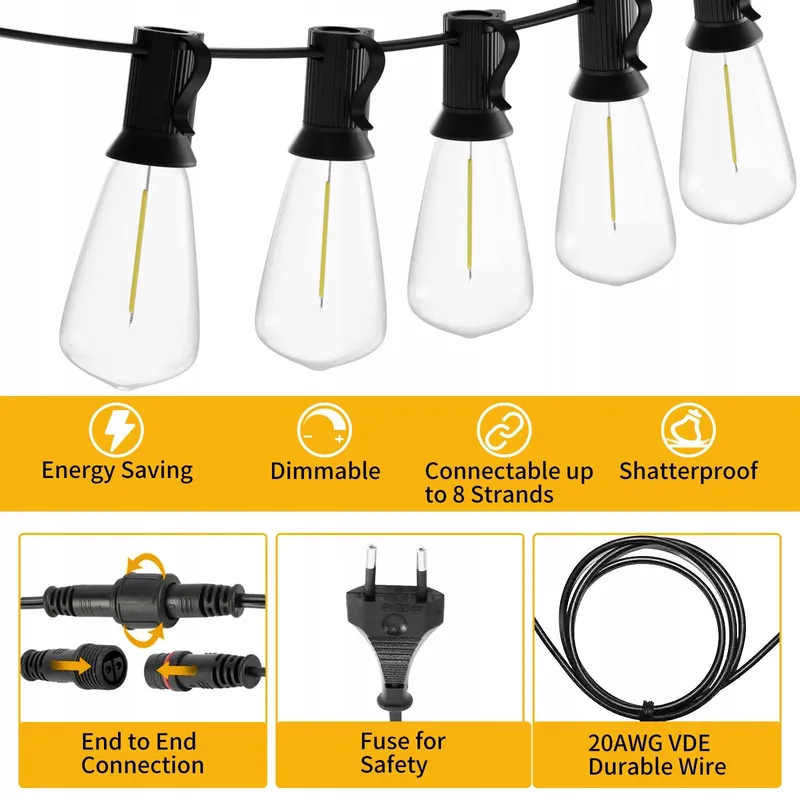 YUUCIO LED Lichtsnoer Buiten 18M 30+1 Lampen IP44 2700K — foto 4