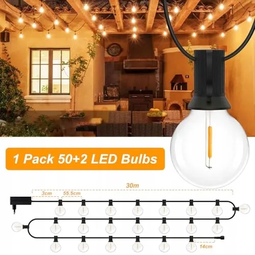 LED Lichtsnoer Buiten 30M 52 Lampen IP44 Waterdicht Terras Tuin — foto 6