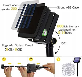 OREUNIK Solar Lichtketting 2x12M 240LED Waterdicht Warmwit — miniatuur 7