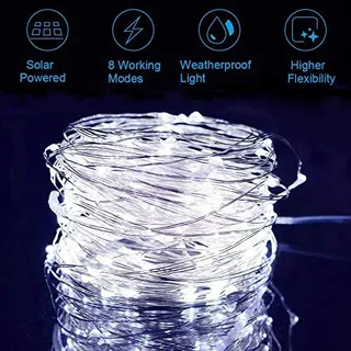 OREUNIK Solar Lichtketting 2x12M 240LED Waterdicht Warmwit — miniatuur 2
