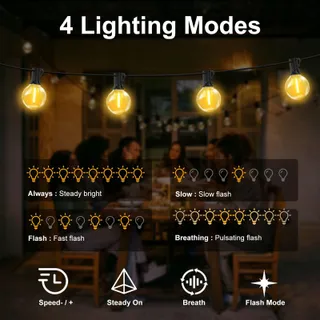 GHUSTAR Tuinlichtketting 15M 25+2 LED G40 Balkon IP44 — miniatuur 5