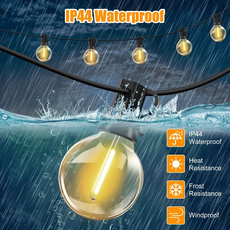 GHUSTAR Tuinlichtketting 15M 25+2 LED G40 Balkon IP44 — foto 6