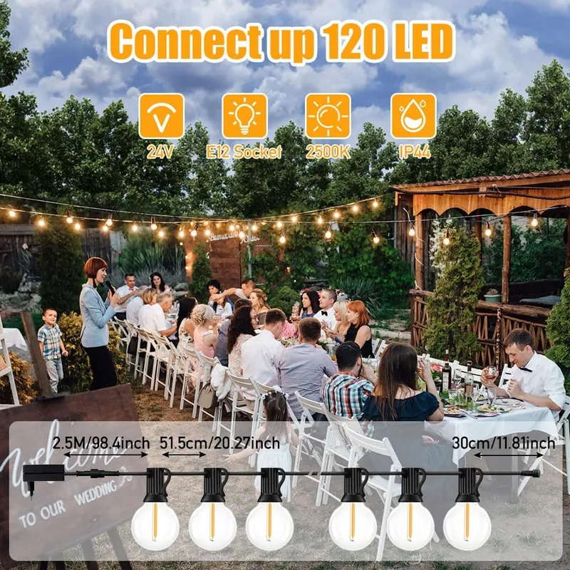 GHUSTAR Tuinlichtketting 15M 25+2 LED G40 Balkon IP44 — foto 8