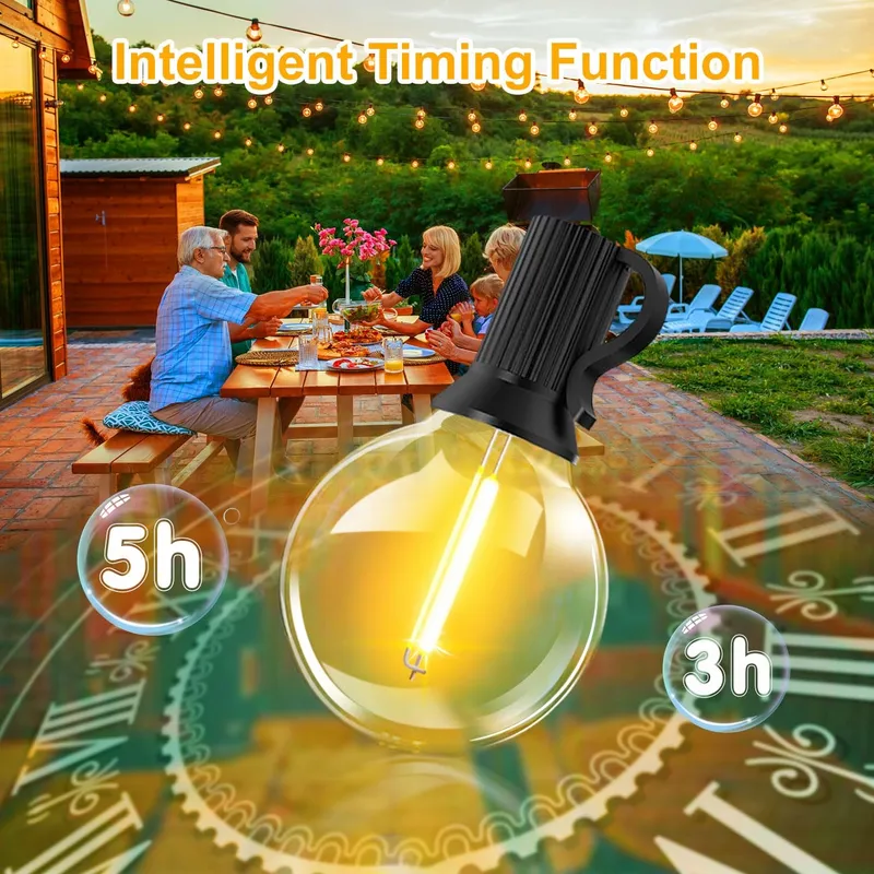 GHUSTAR Tuinlichtketting 15M 25+2 LED G40 Balkon IP44 — foto 4