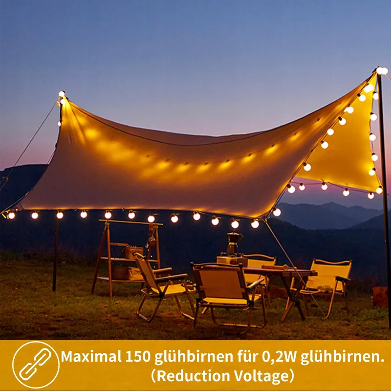 YUUSEI LED Lichtsnoer Buiten 60M met Afstandsbediening G40 IP45 Warm Wit — foto 7