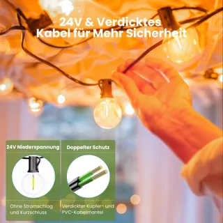 YUUSEI LED Lichtsnoer Buiten 60M met Afstandsbediening G40 IP45 Warm Wit — miniatuur 2