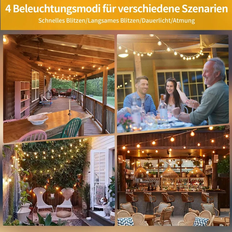 YUUSEI LED Lichtsnoer Buiten 60M met Afstandsbediening G40 IP45 Warm Wit — foto 8