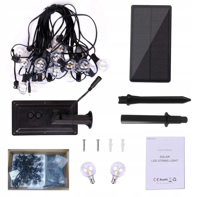 BOMCOSY Solar LED Lichtsnoer 15M 25 G40 Tuin Balkon Warm Wit — foto 8
